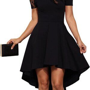 Black Off The Shoulder Short Sleeve High Low Cocktail Dress for All Occasions